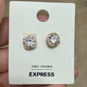 NEW NWT Rhinestone and Pave Square Stud Earrings-Gold